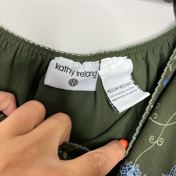 Y2K Milkmaid Fairycore Grandmacore Floral Green & Blue Flowy Skirt Medium - Picture 6 of 7